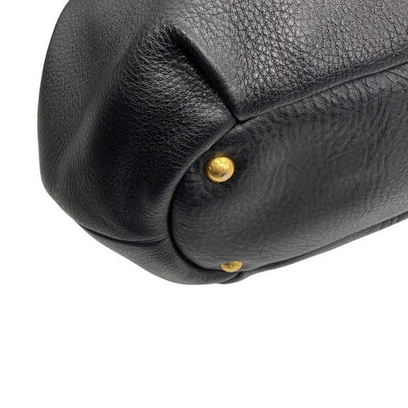 PRADA BLACK NERO / GOLD LOGO PLAQUE VITELLO DAINO HANDBAG - Picture 8 of 15